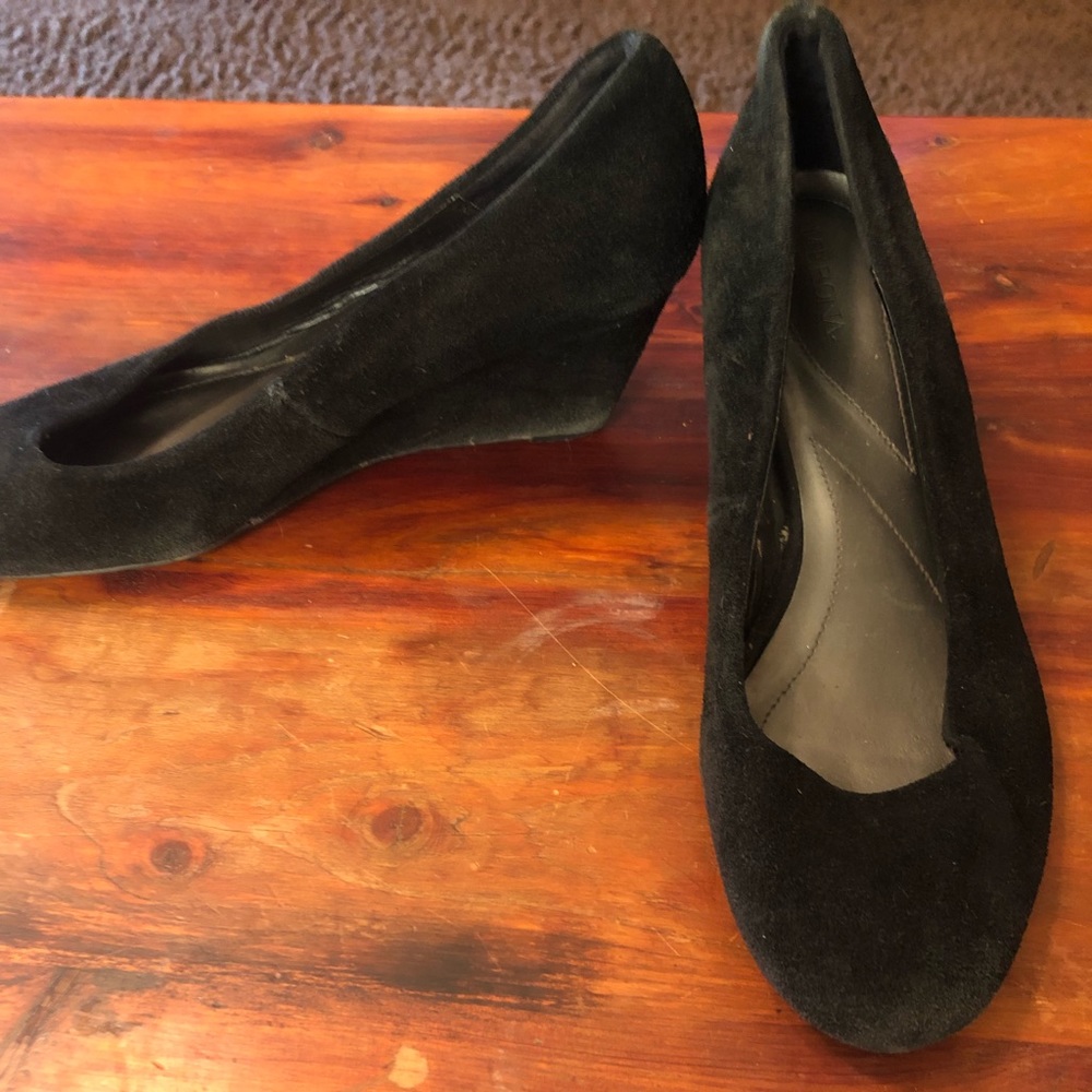 black suede wedges